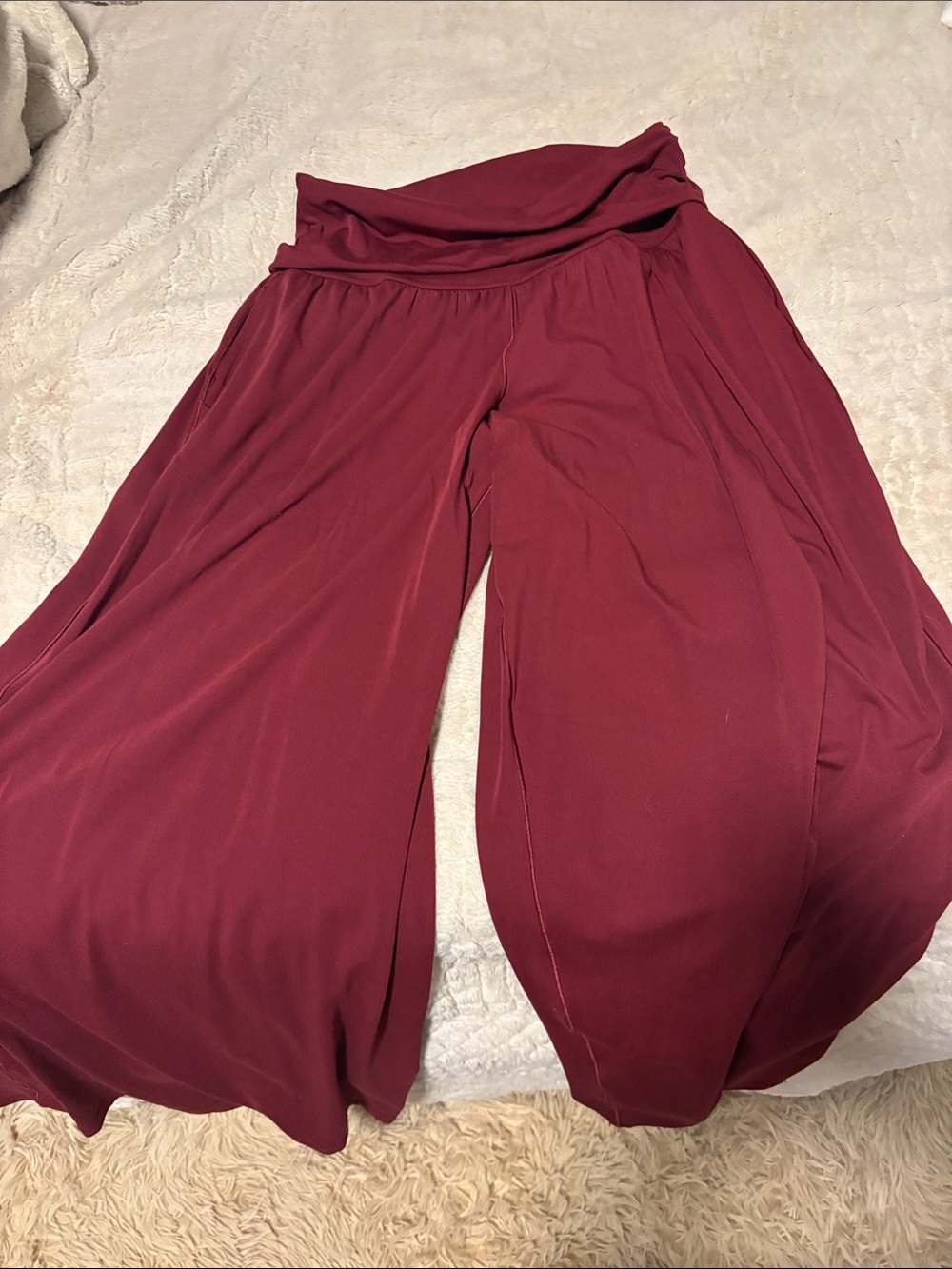 aerie Foldover Wide-Leg Pants in deep red/royal berry - Picture 2 of 5